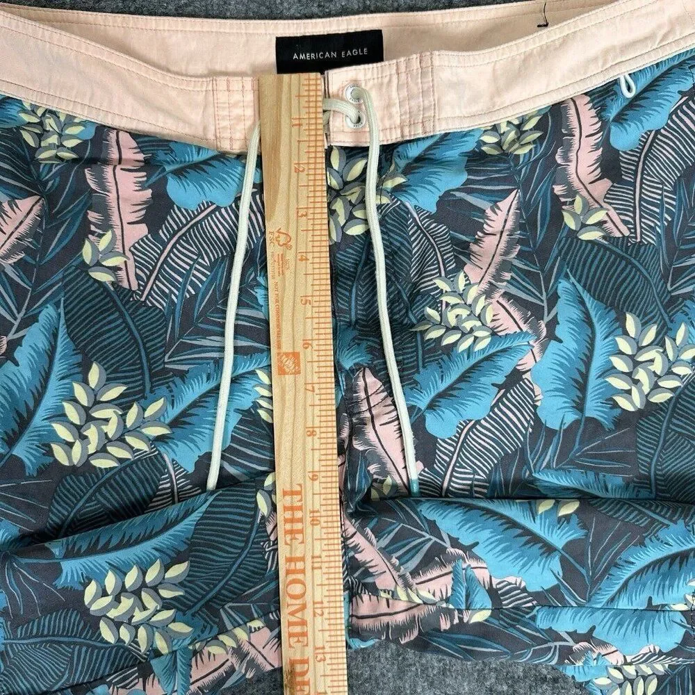 American Eagle Board Shorts Mens Large 36x10 Swim Trunks Floral Drawstring Adult